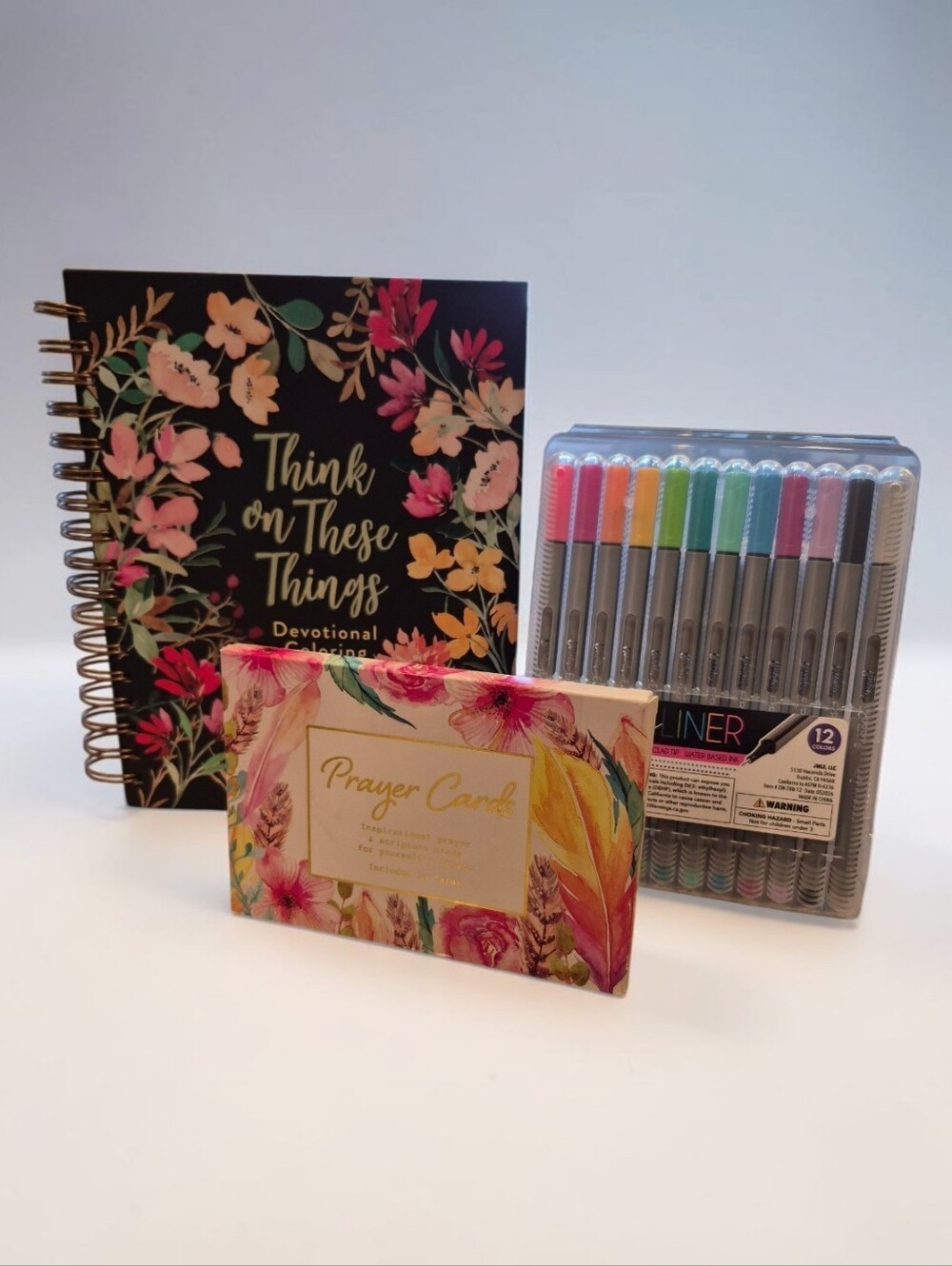 Floral Devotional Coloring Notebook Colorful Pens Set & 20 Prayer Cards